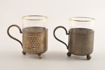 A set of 2 tea glass-holders "Warszawa" Norblin and 2 glasses, Poland, beginning of 20th cent....