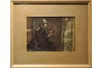Zvirbulis Juris (1944), Dāma ar glāzi, papīrs, jaukta tehnika, 17.5 x 24.5 cm...