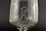 a wine glass, with initials "ЕМ", 26 cm, glass, Russia, the 2nd half of the 19th cent....