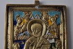 Николай Чудотворец, медный сплав, 5-цветная эмаль, Российская империя, 19-й век, 6x5 см...