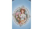 wall plate, A Young girl with a flowe bouquet, M.S. Kuznetsov manufactory, Russia, the beginning of...