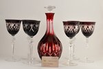 carafe and six shampagne glass, ruby glass, article number 128, Germany, the 60ies of 20th cent., pe...