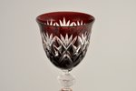carafe and six shampagne glass, ruby glass, article number 128, Germany, the 60ies of 20th cent., pe...