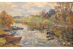 Панкокс Арнольдс (1914-2008), Пейзаж с лодками, картон, масло, 50.5x80 см...
