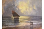 Kins A., A Landscape with a Sail-ship, paper, pastel, 48.5x64.5 cm...