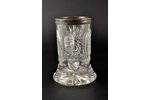 beer mug, crystal, silver, 875 standard, 15 cm, the 20-30ties of 20th cent., Latvia, HANDLE ADDITION...