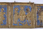 icon with foldable side flaps, Jesus Christ and saints, copper alloy, 1-color enamel, Russia, the 19...