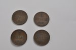 5 пенни, 1867, 1888, 1889, 1905 г., медь, Российская империя, Финляндия, Ø 25 мм...