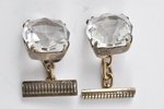 cufflinks, silver, 875 standard, 9.05 g., rock crystal, the 60ies of 20th cent., USSR...