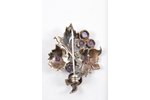 a brooch, silver, 8.95 g., the item's dimensions 5.5 X 4.5 cm, amethyst, the 40-50ies of 20 cent....