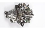 a pendant, a brooch, silver, 8.85 g., the item's dimensions 5 X 4 cm, emerald, the 40-50ies of 20 ce...