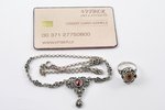 a set, a ring, necklace, silver, 18.25 g., the size of the ring 16.5, garnet, the 40-50ies of 20 cen...