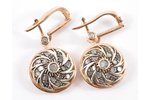 earrings, gold, silver, 12,15 g., diamond, the 40-50ies of 20 cent....