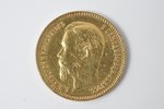 5 rubļi, 1909 g., EB, zelts, Krievijas Impērija, 4.3 g, Ø 18.5 mm, VF...