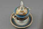 mustard pot with a lid and a spoon, porcelain, Russian empire, M.S. Kuznetsov manufactory, the borde...