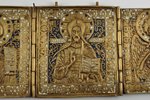 icon with foldable side flaps, Deesis: Jesus Christ, Virgin Mary and St. John the Baptist, copper al...