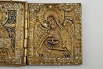 icon with foldable side flaps, Deesis: Jesus Christ, Virgin Mary and St. John the Baptist, copper al...