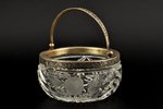 candy-bowl, silver, 875 standard, crystal glass, 11.5(Ø)x5.5 cm, the 30ties of 20th cent., Latvia...