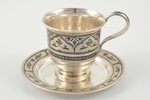 tea pair, silver, in a box, 875 standard, 130.95 g, engraving, niello enamel, Ø = 11.1 cm, h (with h...
