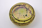 fruit dish, methal, iridized glass, embossed overlay glass elements, Art Nouveau, Maltsev Factory, R...