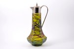 pitcher, methal, iridized glass, embossed overlay glass elements, Art Nouveau, Crystal Plant of Gus-...
