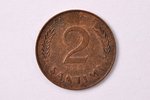 2 сантима, 1937 г., бронза, Латвия, 1.75 г, Ø 19 мм, XF...
