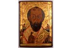 икона, Святитель Николай Чудотворец, доска, живопиcь, сусальное золото, Российская империя, 19-й век...