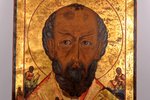 ikona, Svētais Nikolajs Brīnumdarītājs, dēlis, gleznojums, vizuļzelts, Krievijas impērija, 19. gs.,...