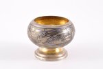 saltcellar, silver, 84 standart, niello enamel, engraving, 1889, 30.95 g, workshop of Sergey Agafono...