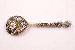 spoon, silver, 84 standard, 125.10 g, gilding, painted enamel, 20 x 6.2 cm, by Ivan Saltykov, 1899-1...