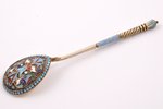 spoon, silver, 84 standard, 25.90 g, cloisonne enamel, 13.7 cm, 1899-1908, Moscow, Russia...