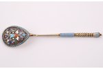 spoon, silver, 84 standard, 25.90 g, cloisonne enamel, 13.7 cm, 1899-1908, Moscow, Russia...