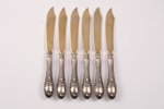 set of 6 fruit knifes, silver, 6, 84 standart, 1899-1908, 253.15 g, by Gutav Klingert, Moscow, Russi...