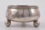 saltcellar, silver, 84 standart, engraving, 1888, 48.50 g, by Andrey Aleksandrov, Moscow, Russia, h...