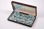 set of 6 spoons, silver, 84 standart, niello enamel, the last quarter of the 19th century, 73.05 g,...