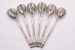 set of 6 spoons, silver, 84 standart, niello enamel, the last quarter of the 19th century, 73.05 g,...