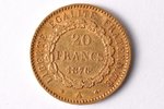 20 франков, 1876 г., A, золото, Франция, 6.45 г, Ø 21.3 мм, AU, XF...