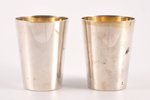 2 beakers, silver, 84 standart, gilding, 1899-1908, 88.85 g, "Grachev Brothers", St. Petersburg, Rus...