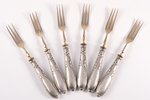 set of 6 dessert forks, silver, 84 standart, 1908-1917, (total weight of items) 129.45 g, Moscow, Ru...