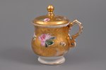 small cup, with lid, hand painted, porcelain, Dulevo, Russia, 1860-1889, h = 10.5 cm, first grade...