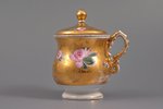 small cup, with lid, hand painted, porcelain, Dulevo, Russia, 1860-1889, h = 10.5 cm, first grade...