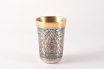 beaker, silver, 875 standart, gilding, niello enamel, engraving, 1976, 52.20 g, "Severnaya Chern" fa...