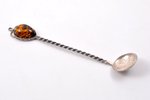 teaspoon, silver, made of 2 lats coin, with amber, 19.37 g, 13.3 cm, the 30ties of 20th cent., Latvi...