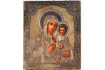 icon, Our Lady of Smolensk, in icon case, board, silver, painting, guilding, 84 standard, Russia, 18...