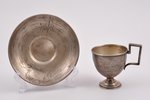 tea pair, silver, 84 standart, engraving, 1895, 74.65+75.20 g, Moscow, Russia, Ø (saucer) 12.2 cm, h...