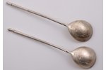 2 spoons, silver, Art Nouveau, 84 standart, gilding, engraving, 1908-1917, (total) 55.80 g, by Nikol...
