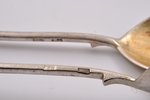 2 spoons, silver, Art Nouveau, 84 standart, gilding, engraving, 1908-1917, (total) 55.80 g, by Nikol...
