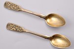 2 spoons, silver, 84 standart, gilding, niello enamel, engraving, 1866, (total) 38.45 g, Moscow, Rus...
