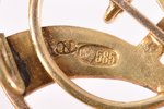 broša, zelts, 585 prove, 5.30 g., izstrādājuma izmērs 2.7 x 2.4 cm, 20 gs. 30tie gadi, Latvija...