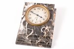 galda pulkstenis, "Omega", Šveice, 20 gs. 20tie gadi, metāls, marmora korpuss, 14.9 x 10.7 x 3.7 cm,...